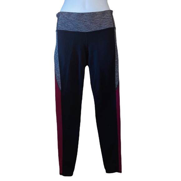 Athleta color block gray maroon and black athletic leggings - Picture 1 of 5